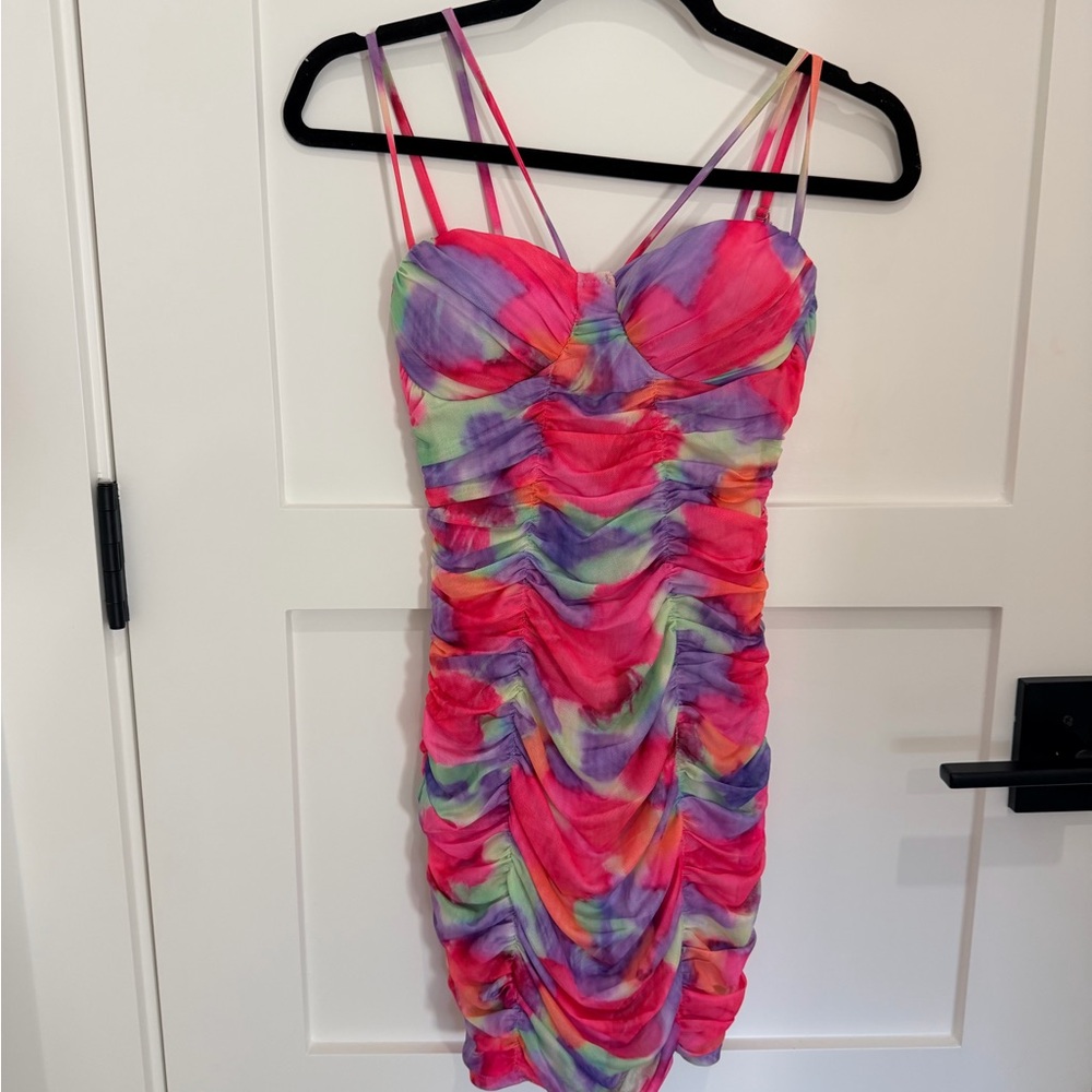 Fashion Nova Vibrant Pink and Purple Mesh Dress